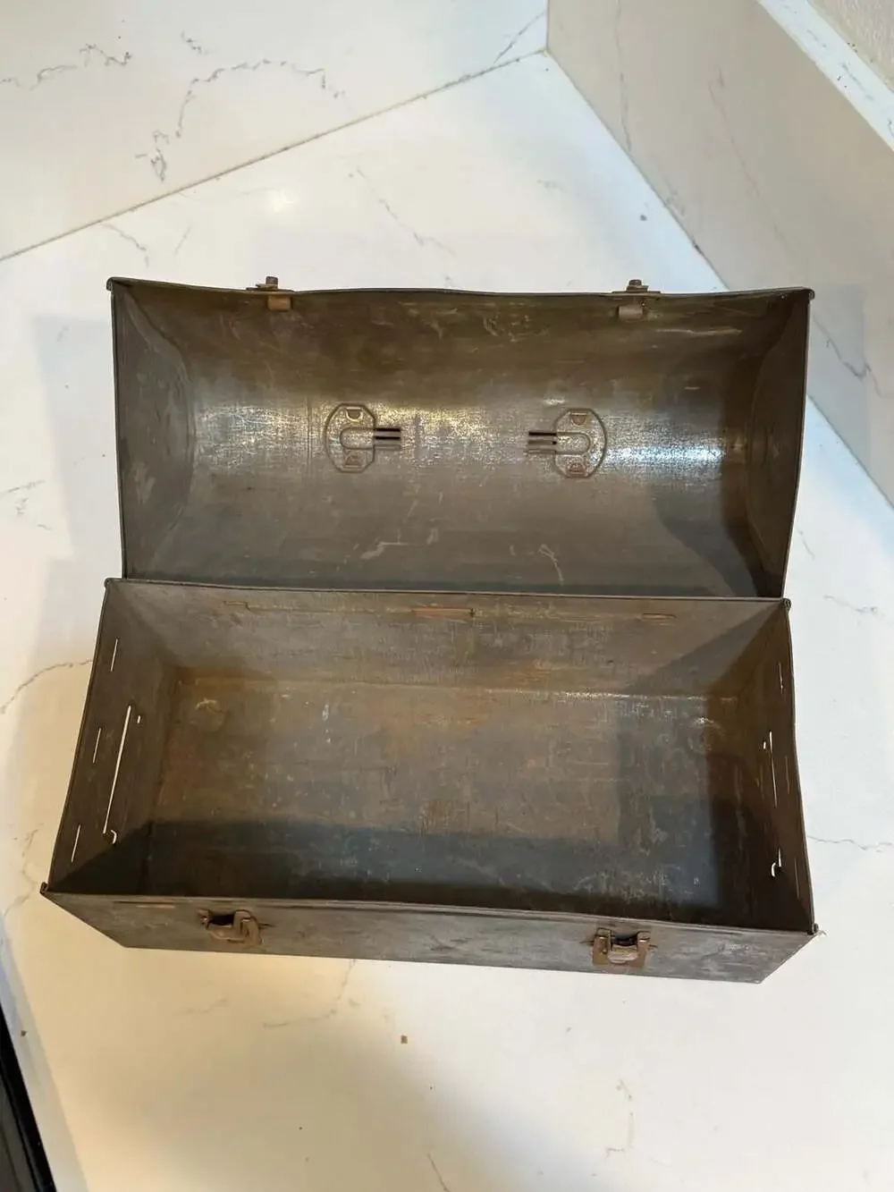Vintage Mid-Century Black Metal Dome Top Workman's Lunchbox with Star Detail